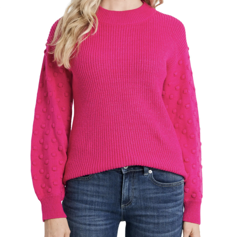 CeCe Puff Sleeve Bobble Ribbed Sweater​​​​​​​​​​​​